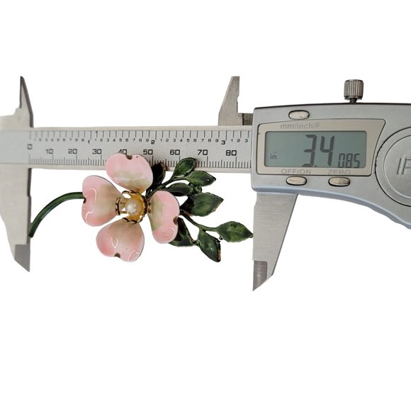 Original By Robert Pink Green Enamel Faux Pearl Dogwood Flower Stem Brooch E239 - Picture 9 of 11